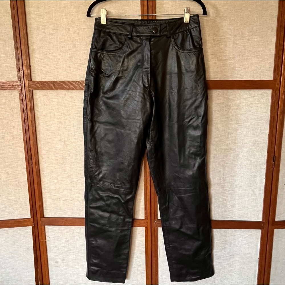 Vintage Harve Bernard By Bernard Holtzman Black Leather Pants - Size 8